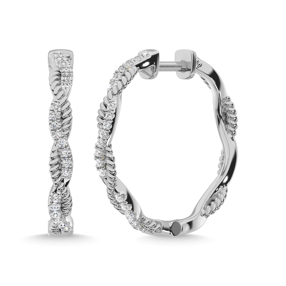 10K White Gold Diamond 1/5 Ct.Tw. Hoop Earrings: 10K White Gold Diamond 1/5 Ct.Tw. Hoop Earrings 10k White Gold Stone Color: G-h Stone Clarity: I1 This item may take 2-5 weeks for shipping. The Diamond Depot Guarantee: All items in this auction are