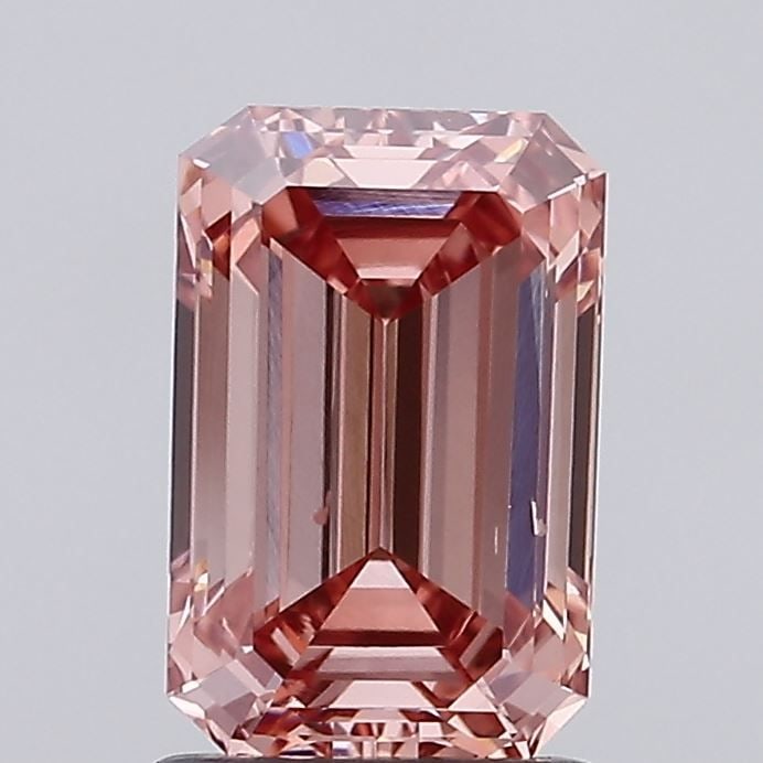 Loose Diamond - EMERALD 1.57ct Fancy Intense Brownish Pink VS2: Loose Diamond - EMERALD 1.57ct Fancy Intense Brownish Pink VS2 Source: This is a real non-mined Diamond that has been grown in a lab Shape: EMERALD Carats: 1.57 Color: Fancy Intense Brownish Pink Cert