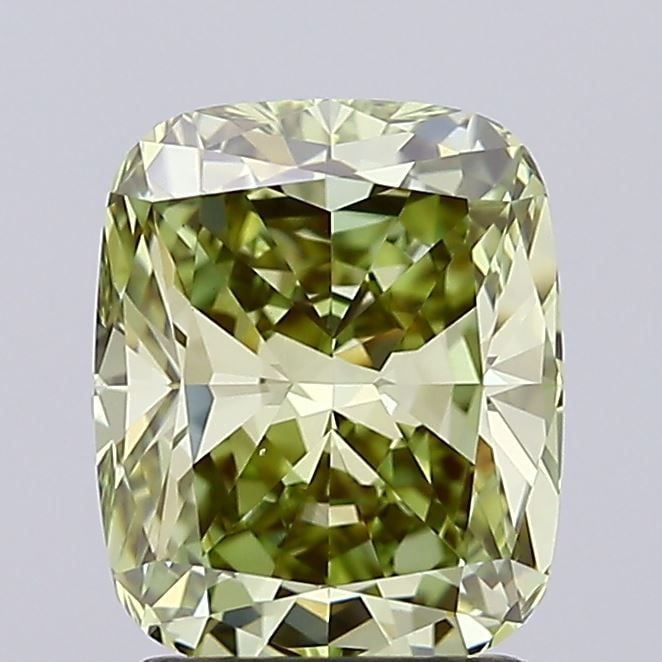 Loose Diamond - CUSHION MODIFIED 2.02ct Fancy Intense Yellowish Green VS1: Loose Diamond - CUSHION MODIFIED 2.02ct Fancy Intense Yellowish Green VS1 Source: This is a real non-mined Diamond that has been grown in a lab Shape: CUSHION MODIFIED Carats: 2.02 Color: Fancy Intens