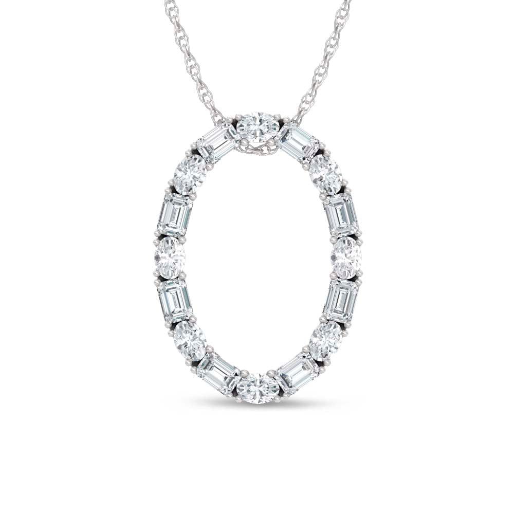 14K White Gold Lab Grown Diamond Round and Tapper 2 Ct.Tw. Oval Shape Pendant: 14K White Gold Lab Grown Diamond Round and Tapper 2 Ct.Tw. Oval Shape Pendant Crafted in polished 14K white gold, this oval pendant sparkles with round and tapered lab-grown diamonds totaling 2 carat