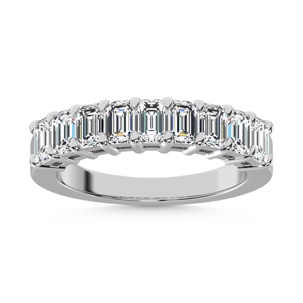 14K White Gold Lab Grown Diamond 2 Ct.Tw. Half Way Emerald Band: 14K White Gold Lab Grown Diamond 2 Ct.Tw. Half Way Emerald Band Sophistication and sparkle combine in this 14K White Gold Half Way Emerald Band, adorned with 2 Ct.Tw. of radiant Lab Grown Diamonds. Th