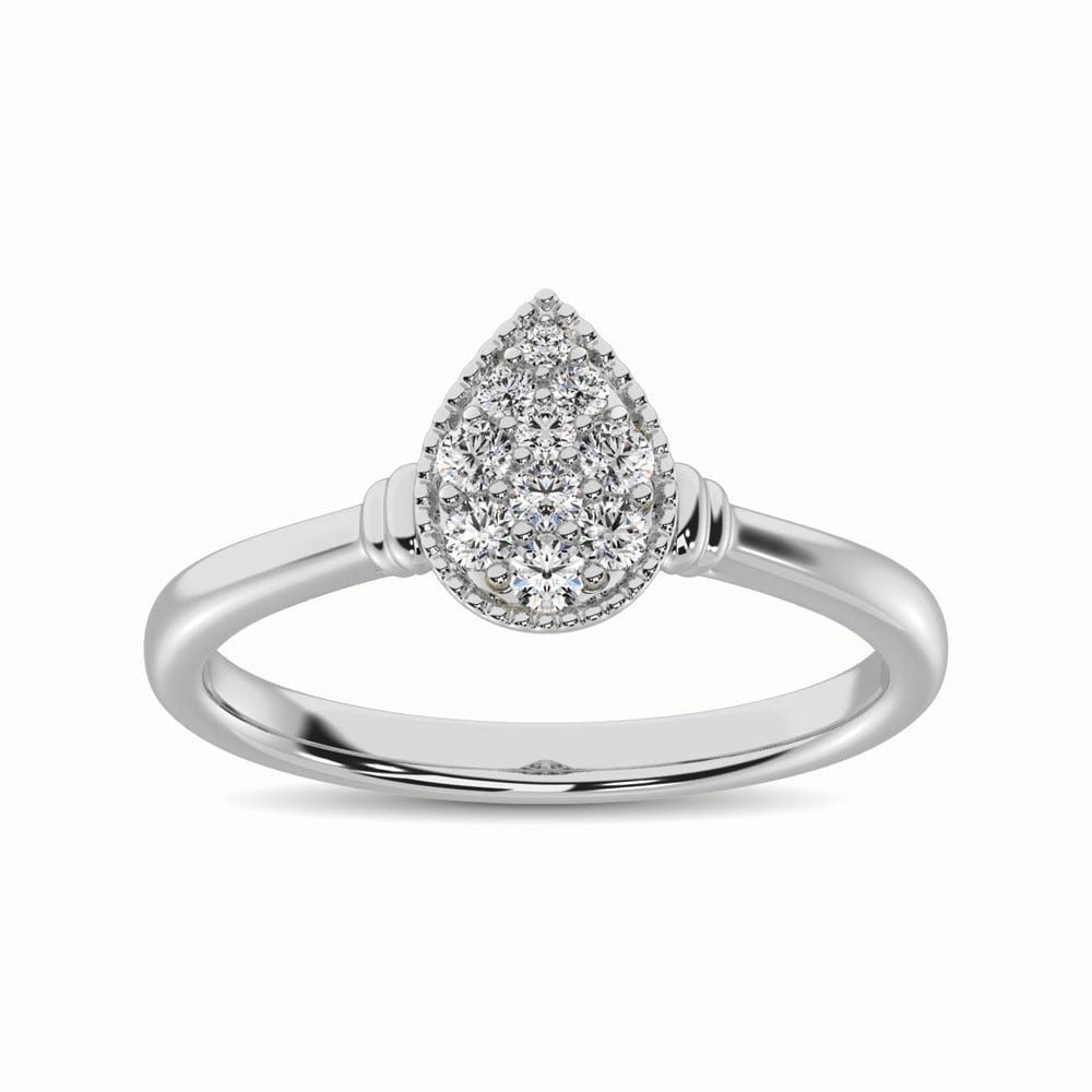 10K White Gold 1/5 Ct.Tw. Diamond Fashion Ring: 10K White Gold 1/5 Ct.Tw. Diamond Fashion Ring This stunning ring is available in 10K White Gold. There are 10 round diamonds with a total carat weight of 1/5 Ct.Tw. set in a Shared Prong setting. 10k