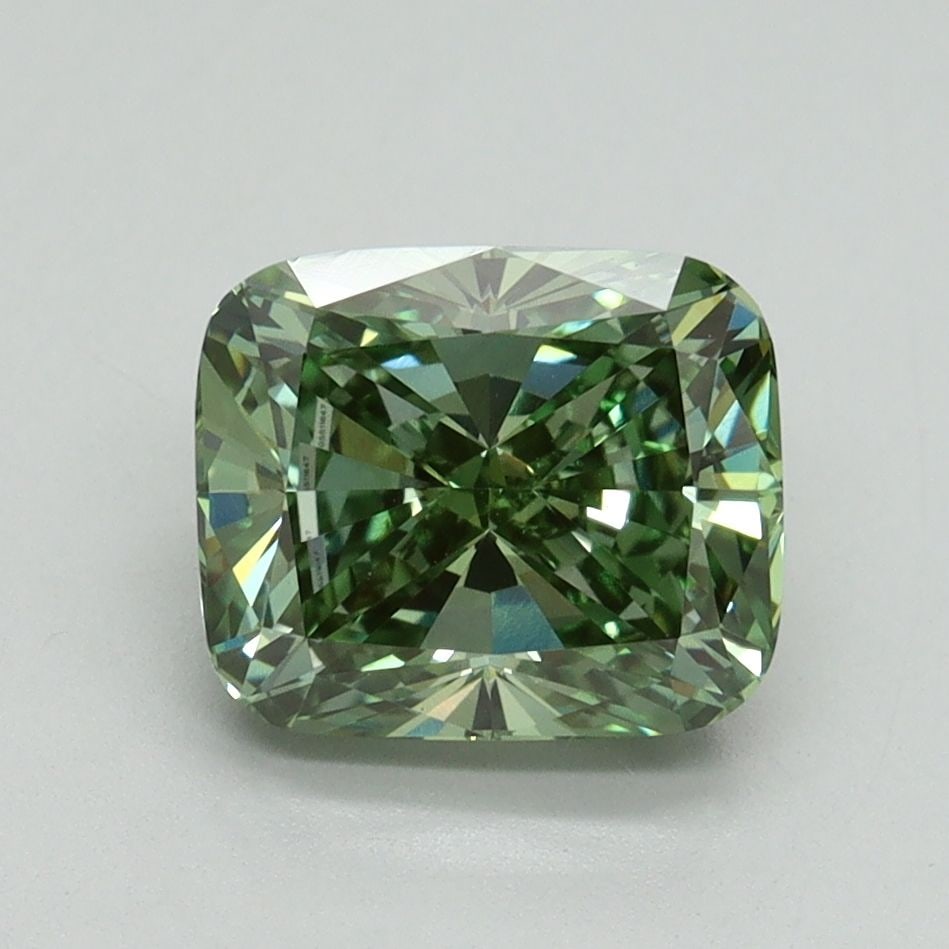 Loose Diamond - CUSHION MODIFIED 2.08ct Fancy Vivid Green VVS2: Loose Diamond - CUSHION MODIFIED 2.08ct Fancy Vivid Green VVS2 Source: This is a real non-mined Diamond that has been grown in a lab Shape: CUSHION MODIFIED Carats: 2.08 Color: Fancy Vivid Green Certi