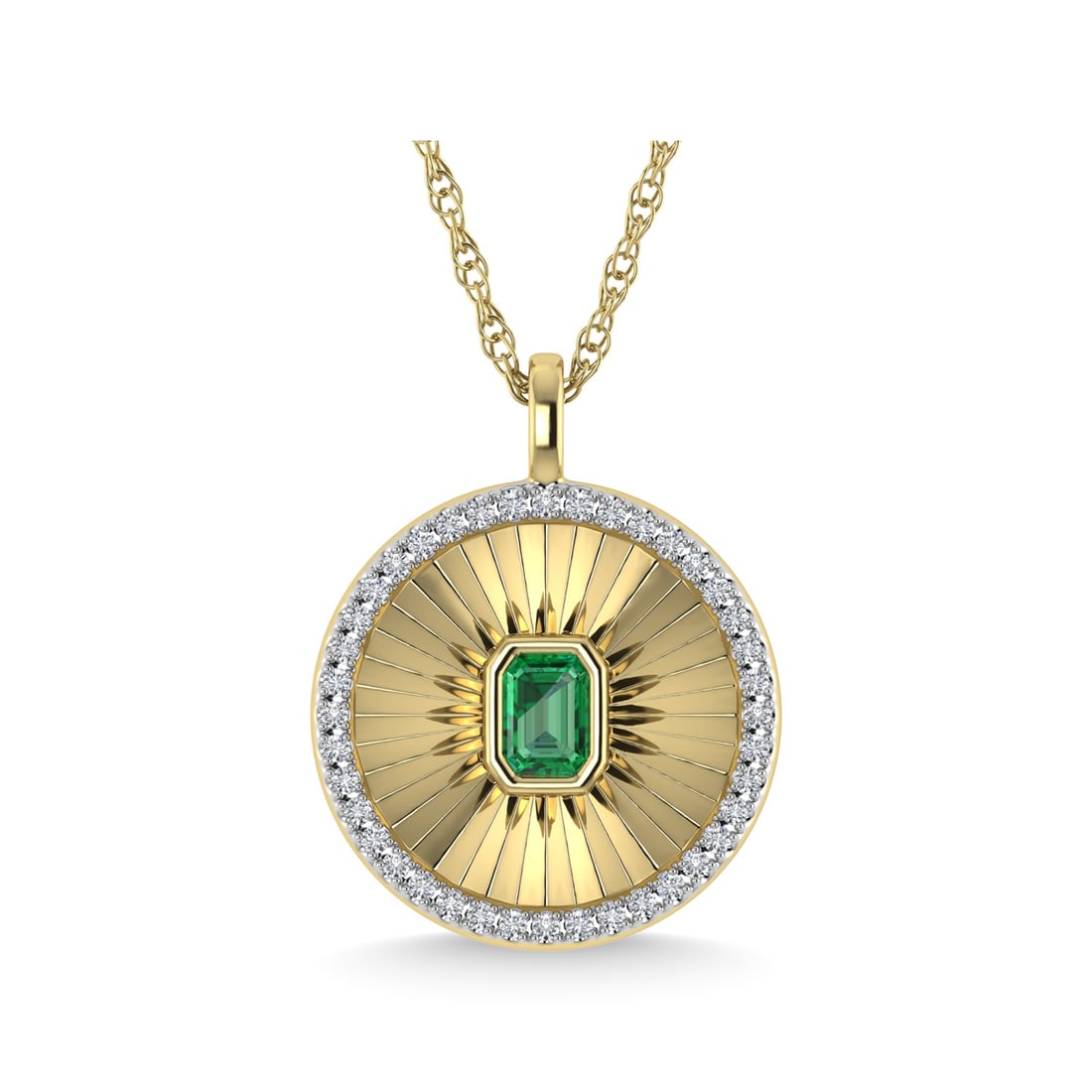 14K Yellow Gold Diamond 3/8 Ct.Tw Circle Pendant: 14K Yellow Gold Diamond 3/8 Ct.Tw Circle Pendant This circle pendant has a textured finish and is crafted with 14k yellow gold. There are a total of 41 round cut diamonds, 3/8 ct tw. The chain is adju
