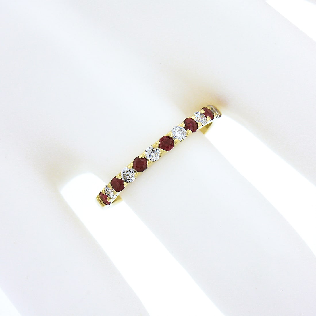 14K Yellow Gold Ruby Diamond Stackable Band Ring 0.53ct - 3