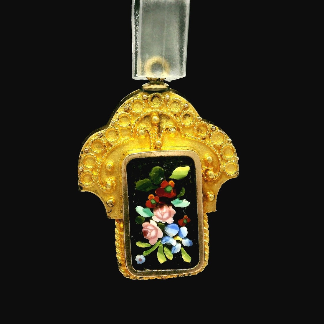 Antique Etruscan Revival 18k Yellow Gold Floral Mosaic Charm Pendant (1 of 8)