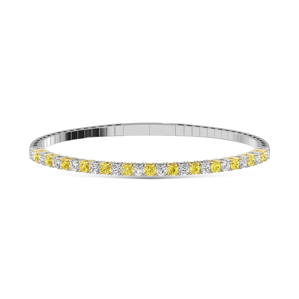14K White Gold 1 7/8 Ct.Tw. Lab Grown Alternate Yellow and White Diamond Flexi Bangle: 14K White Gold 1 7/8 Ct.Tw. Lab Grown Alternate Yellow and White Diamond Flexi Bangle Crafted in 14K White Gold, this flexi bangle features alternate yellow and white lab grown diamonds totaling 1 7/8