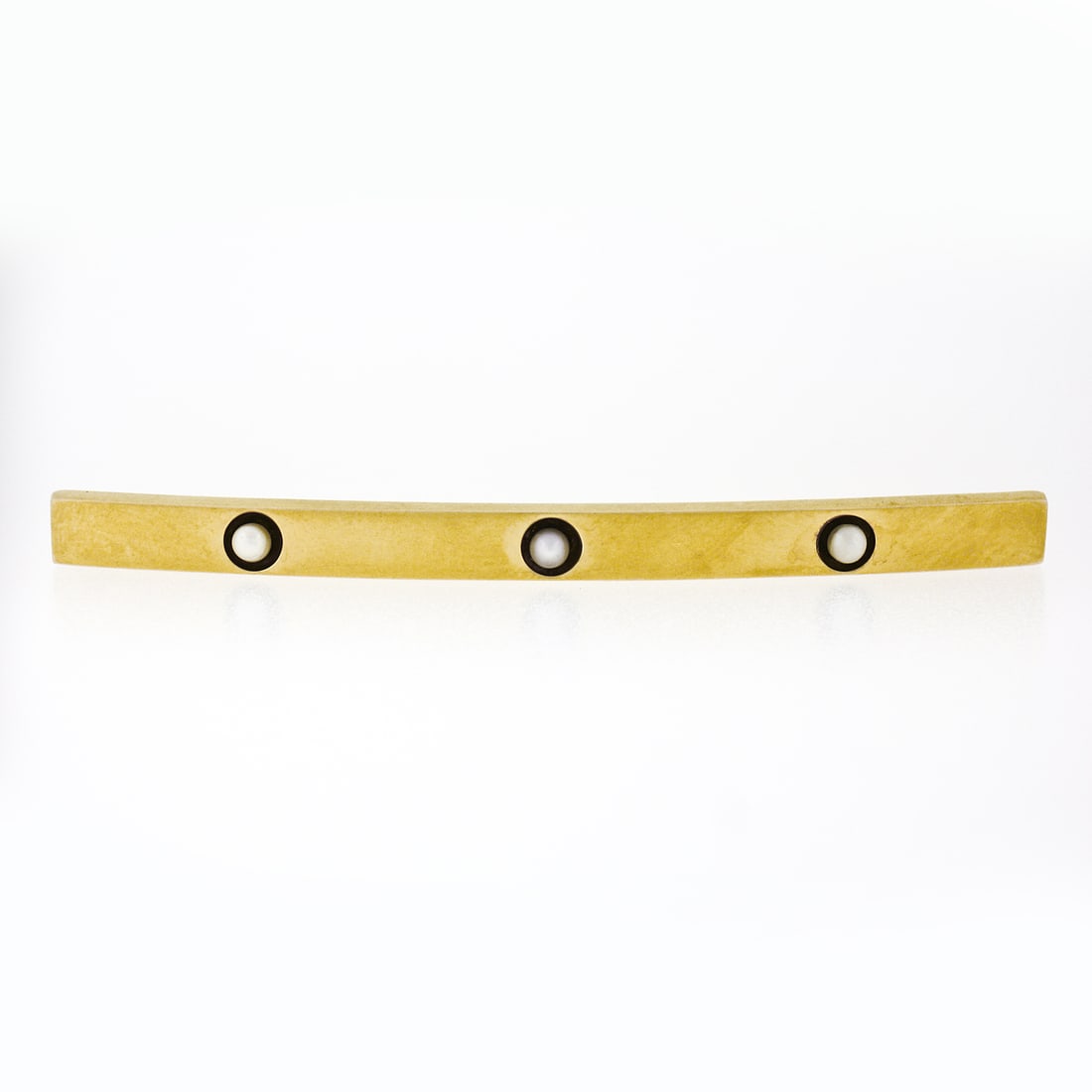 Antique Art Nouveau 14K Gold Seed Pearl Curved Bar Brooch: Antique Art Nouveau 14K Gold Seed Pearl Curved Bar Brooch This exquisite Antique Art Nouveau pin brooch is crafted from solid 14K yellow gold, showcasing a graceful long curved arch design adorned wit