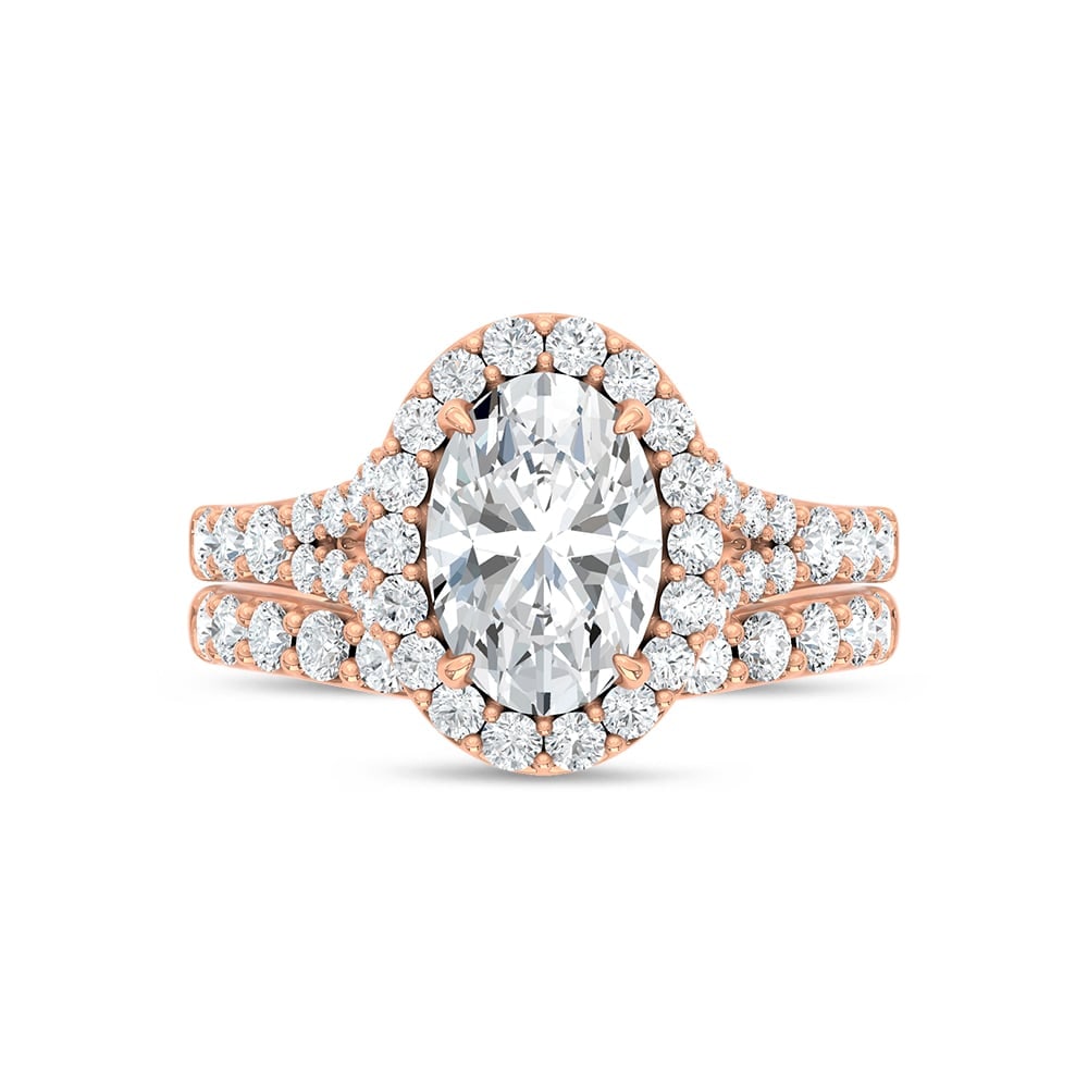 14K Rose Gold 3 Ct.Tw. Lab Grown Diamond Oval Shape Bridal Ring (IGI Certified Center 2ct Oval) - 2