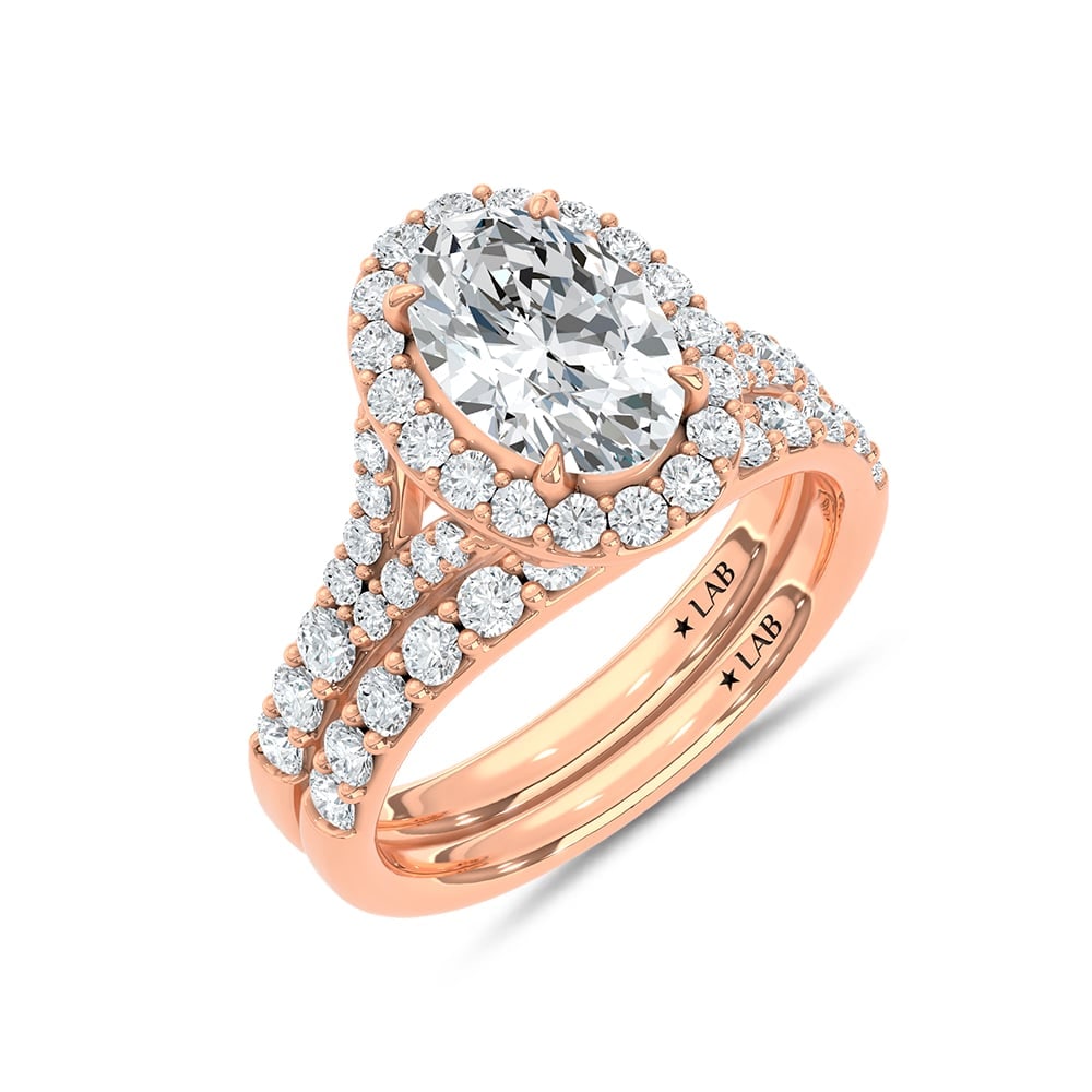 14K Rose Gold 3 Ct.Tw. Lab Grown Diamond Oval Shape Bridal Ring (IGI Certified Center 2ct Oval) - 3