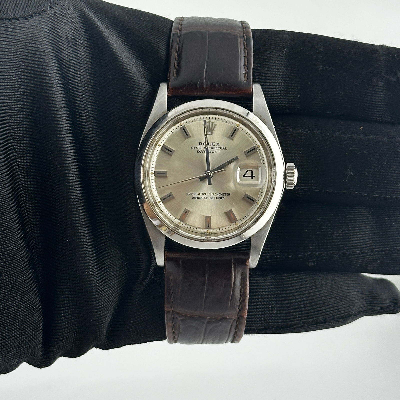 Rolex Datejust Ref 1600 Mens Watch Silver Stick Dial Leather Strap (1 of 3)