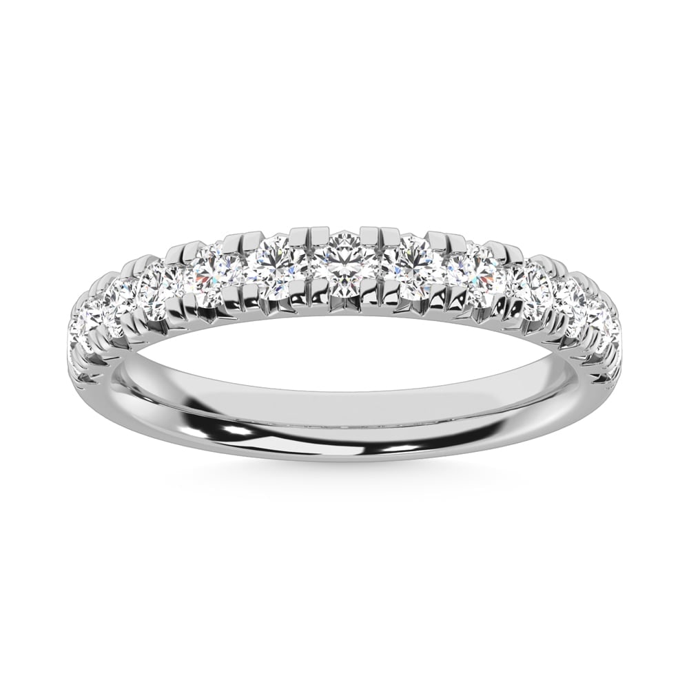 14K White Gold Lab Grown Diamond 1 Ct.Tw. Micropave Band: 14K White Gold Lab Grown Diamond 1 Ct.Tw. Micropave Band Indulge in exquisite elegance with this 14K White Gold Micropave Band, featuring 1 Ct.Tw. of brilliant lab-grown diamonds. The diamonds are int