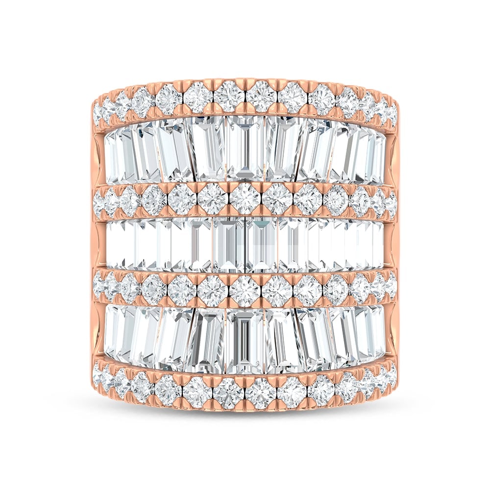 14K Rose Gold Lab Grown Diamond Round and Tapper 7 Ct.Tw. Round and Tapper Fashion Band: 14K Rose Gold Lab Grown Diamond Round and Tapper 7 Ct.Tw. Round and Tapper Fashion Band This striking 14K Rose Gold fashion ring is adorned with round and tapered lab grown diamonds totaling 7 Ct.Tw.,