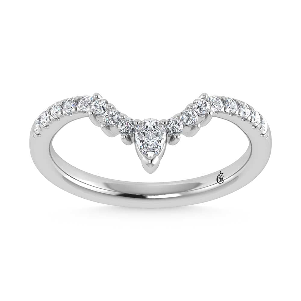 14K White Gold 1/3 Ct.Tw. Lab Grown Diamond Chevron Band: 14K White Gold 1/3 Ct.Tw. Lab Grown Diamond Chevron Band Discover the allure of understated elegance with our 14K White Gold Chevron Band, featuring a sparkling 1/3 Ct. Tw. lab-grown diamond. Its slee
