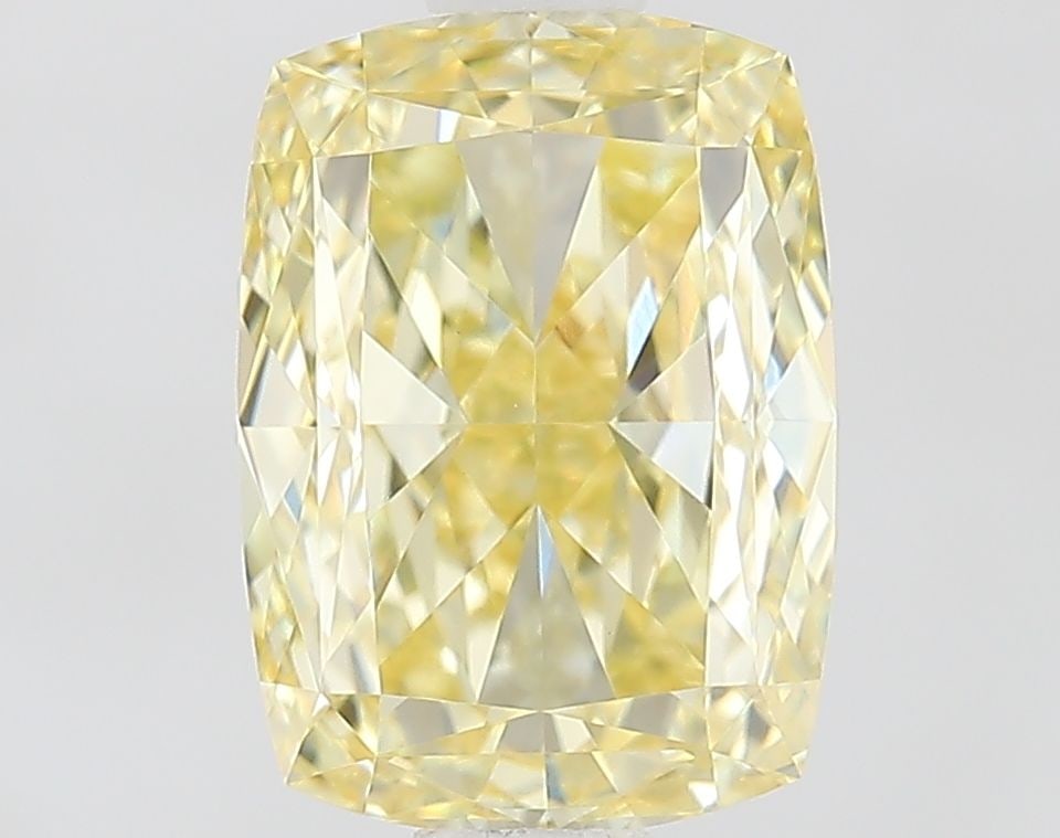 Loose Diamond - CUSHION MODIFIED 1.53ct Fancy Yellow VVS2: Loose Diamond - CUSHION MODIFIED 1.53ct Fancy Yellow VVS2 Source: This is a real non-mined Diamond that has been grown in a lab Shape: CUSHION MODIFIED Carats: 1.53 Color: Fancy Yellow Certification: