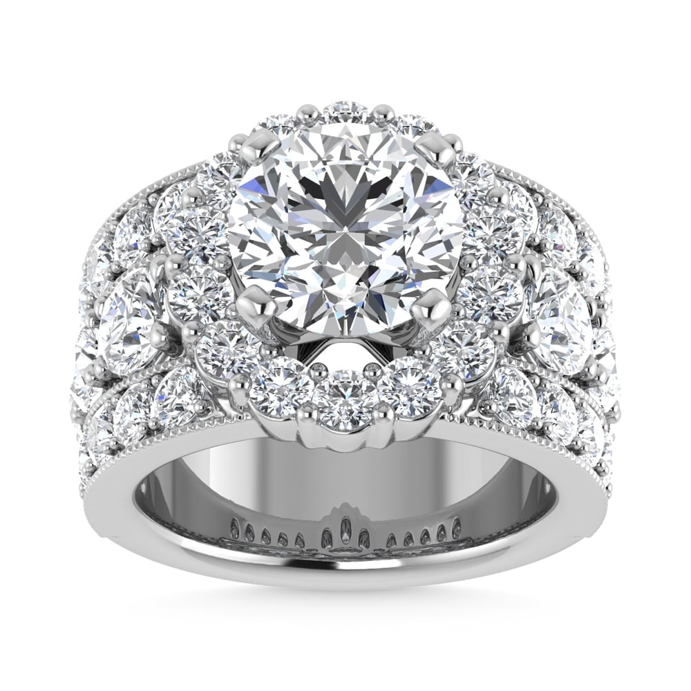 14K White Gold Lab Grown Diamond 6 Ct.Tw.( 3 ct Center) Engagement Ring: 14K White Gold Lab Grown Diamond 6 Ct.Tw.( 3 ct Center) Engagement Ring Celebrate your forever moment with the timeless brilliance of our Halo Diamond Engagement Ring. This exquisite piece features a