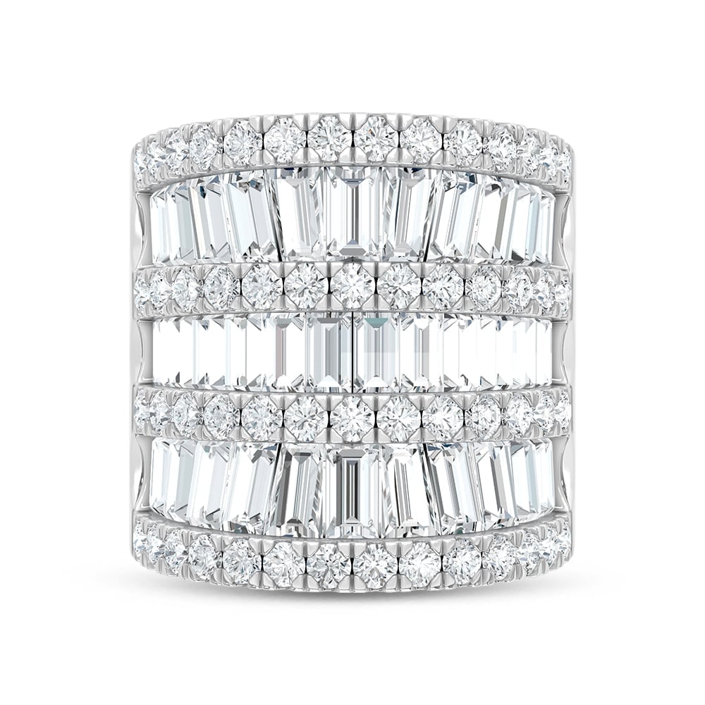 14K White Gold Lab Grown Diamond Round and Tapper 7 Ct.Tw. Round and Tapper Fashion Band: 14K White Gold Lab Grown Diamond Round and Tapper 7 Ct.Tw. Round and Tapper Fashion Band This striking 14K White Gold fashion ring is adorned with round and tapered lab grown diamonds totaling 7 Ct.Tw
