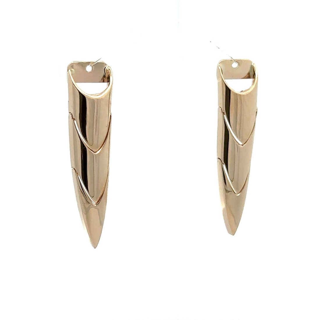 Estate 14k Yellow Gold Chevron Earring Enhancer Charms: Estate 14k Yellow Gold Chevron Earring Enhancer Charms Enhance your earring collection with these exquisite Estate 14k Yellow Gold Chevron Articulating Earring Enhancer Charms Jackets. Crafted from so