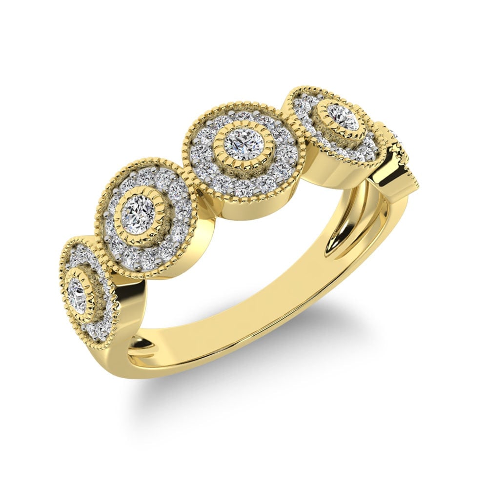 14K Yellow Gold 2/5 Ct.Tw. Diamond Fashion Ring With Milgrain Detail: 14K Yellow Gold 2/5 Ct.Tw. Diamond Fashion Ring With Milgrain Detail This amazing ring is available in 14K Yellow Gold. There are 65 round diamonds with a total carat weight of 2/5 Ct.Tw. set in a Bez