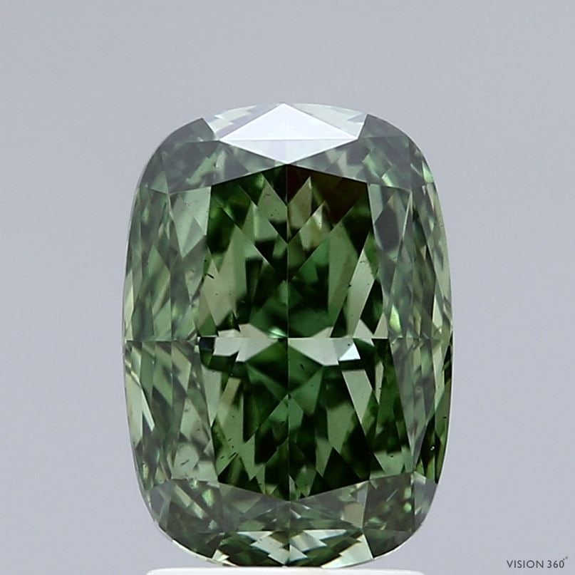 Loose Diamond - CUSHION MODIFIED 2.87ct Fancy Vivid Green VS2: Loose Diamond - CUSHION MODIFIED 2.87ct Fancy Vivid Green VS2 Source: This is a real non-mined Diamond that has been grown in a lab Shape: CUSHION MODIFIED Carats: 2.87 Color: Fancy Vivid Green Certif