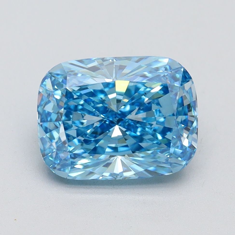 Loose Diamond - CUSHION BRILLIANT 2.37ct Fancy Vivid Blue VS2: Loose Diamond - CUSHION BRILLIANT 2.37ct Fancy Vivid Blue VS2 Source: This is a real non-mined Diamond that has been grown in a lab Shape: CUSHION BRILLIANT Carats: 2.37 Color: Fancy Vivid Blue Certif