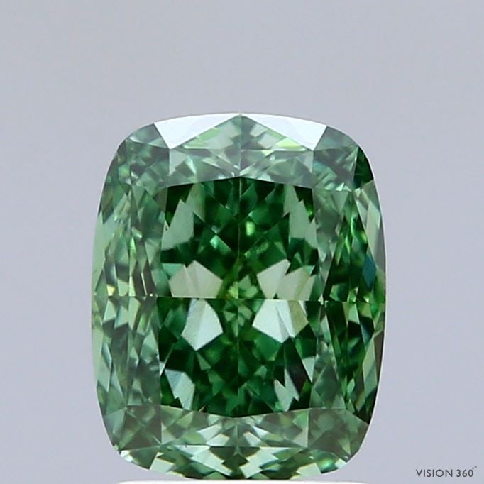 Loose Diamond - CUSHION MODIFIED 1.84ct Fancy Vivid Green VS1: Loose Diamond - CUSHION MODIFIED 1.84ct Fancy Vivid Green VS1 Source: This is a real non-mined Diamond that has been grown in a lab Shape: CUSHION MODIFIED Carats: 1.84 Color: Fancy Vivid Green Certif