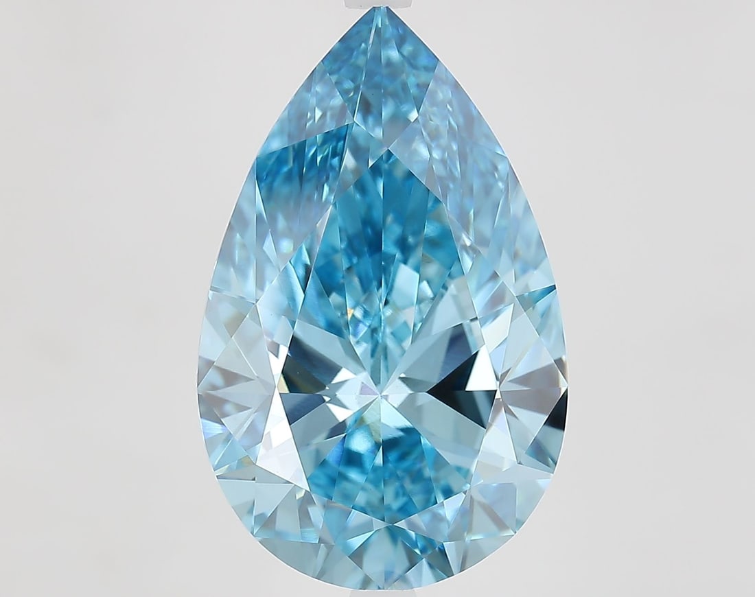 Loose Diamond - PEAR 10.16ct Fancy Vivid Blue VVS2: Loose Diamond - PEAR 10.16ct Fancy Vivid Blue VVS2 Source: This is a real non-mined Diamond that has been grown in a lab Shape: PEAR Carats: 10.16 Color: Fancy Vivid Blue Certification: IGI Video: