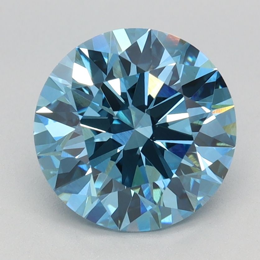 Ideal Loose Diamond - ROUND 2.07ct Fancy Vivid Blue VS1: Ideal Loose Diamond - ROUND 2.07ct Fancy Vivid Blue VS1 Source: This is a real non-mined Diamond that has been grown in a lab Shape: ROUND Carats: 2.07 Color: Fancy Vivid Blue Certification: IGI
