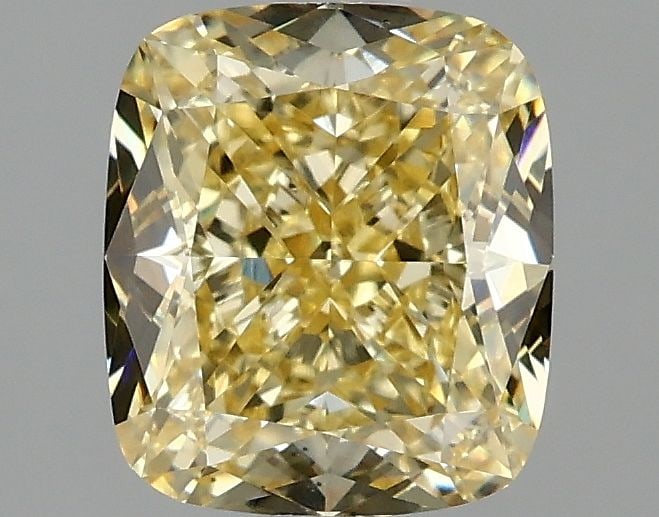 Loose Diamond - CUSHION MODIFIED 2.09ct Fancy Intense Yellow VS1: Loose Diamond - CUSHION MODIFIED 2.09ct Fancy Intense Yellow VS1 Source: This is a real non-mined Diamond that has been grown in a lab Shape: CUSHION MODIFIED Carats: 2.09 Color: Fancy Intense Yellow