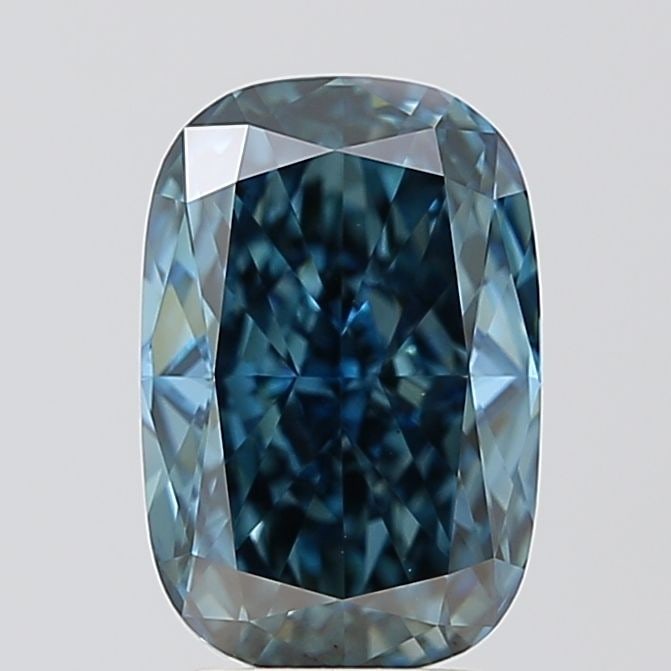 Loose Diamond - CUSHION MODIFIED 3.01ct Fancy Vivid Greenish Blue VS1: Loose Diamond - CUSHION MODIFIED 3.01ct Fancy Vivid Greenish Blue VS1 Source: This is a real non-mined Diamond that has been grown in a lab Shape: CUSHION MODIFIED Carats: 3.01 Color: Fancy Vivid