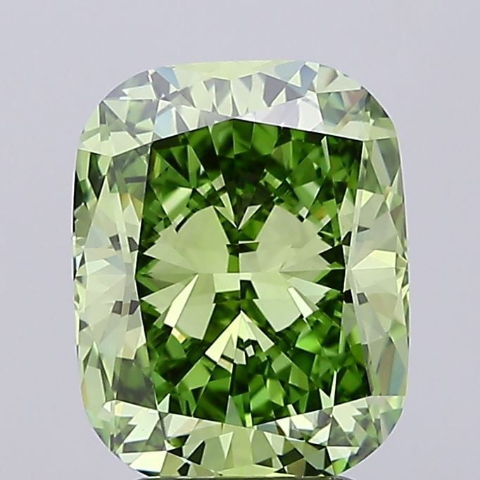 Loose Diamond - CUSHION MODIFIED 3.3ct Fancy Vivid Green VS1: Loose Diamond - CUSHION MODIFIED 3.3ct Fancy Vivid Green VS1 Source: This is a real non-mined Diamond that has been grown in a lab Shape: CUSHION MODIFIED Carats: 3.3 Color: Fancy Vivid Green Certific