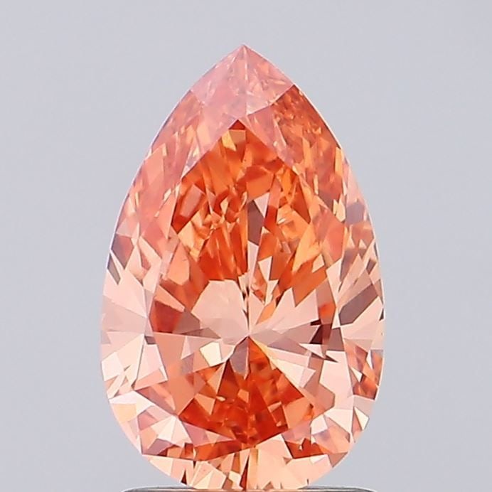 Loose Diamond - PEAR 1.33ct Fancy Vivid Pinkish Orange VS1: Loose Diamond - PEAR 1.33ct Fancy Vivid Pinkish Orange VS1 Source: This is a real non-mined Diamond that has been grown in a lab Shape: PEAR Carats: 1.33 Color: Fancy Vivid Pinkish Orange Certificatio
