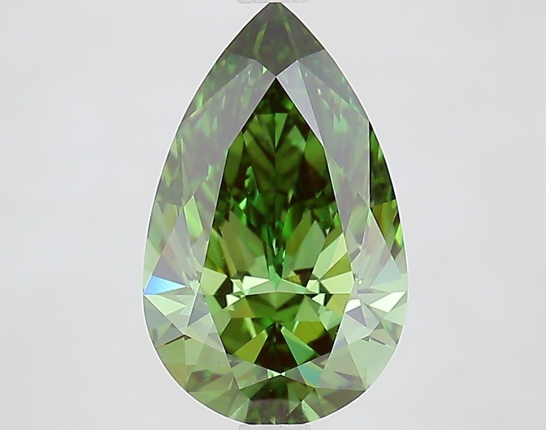 Loose Diamond - PEAR 2.63ct Fancy Vivid Green VVS2: Loose Diamond - PEAR 2.63ct Fancy Vivid Green VVS2 Source: This is a real non-mined Diamond that has been grown in a lab Shape: PEAR Carats: 2.63 Color: Fancy Vivid Green Certification: IGI Video: