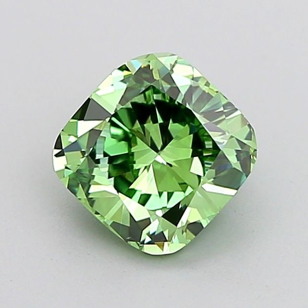 Loose Diamond - CUSHION MODIFIED 1.01ct Fancy Vivid Green VS1: Loose Diamond - CUSHION MODIFIED 1.01ct Fancy Vivid Green VS1 Source: This is a real non-mined Diamond that has been grown in a lab Shape: CUSHION MODIFIED Carats: 1.01 Color: Fancy Vivid Green Certif