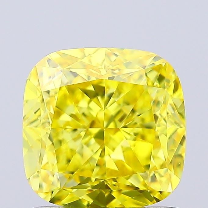 Loose Diamond - CUSHION BRILLIANT 1.15ct Fancy Vivid Yellow VS1: Loose Diamond - CUSHION BRILLIANT 1.15ct Fancy Vivid Yellow VS1 Source: This is a real non-mined Diamond that has been grown in a lab Shape: CUSHION BRILLIANT Carats: 1.15 Color: Fancy Vivid Yellow Ce