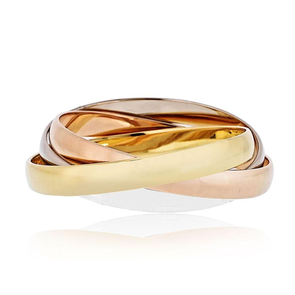 Cartier Trinity 18K Gold Tri-Color Roller Bracelet 89.7g: Cartier Trinity 18K Gold Tri-Color Roller Bracelet 89.7g This exquisite Cartier Trinity bracelet features a stunning tri-color design crafted from 18K gold. Weighing 89.7 grams, this pre-owned piece s