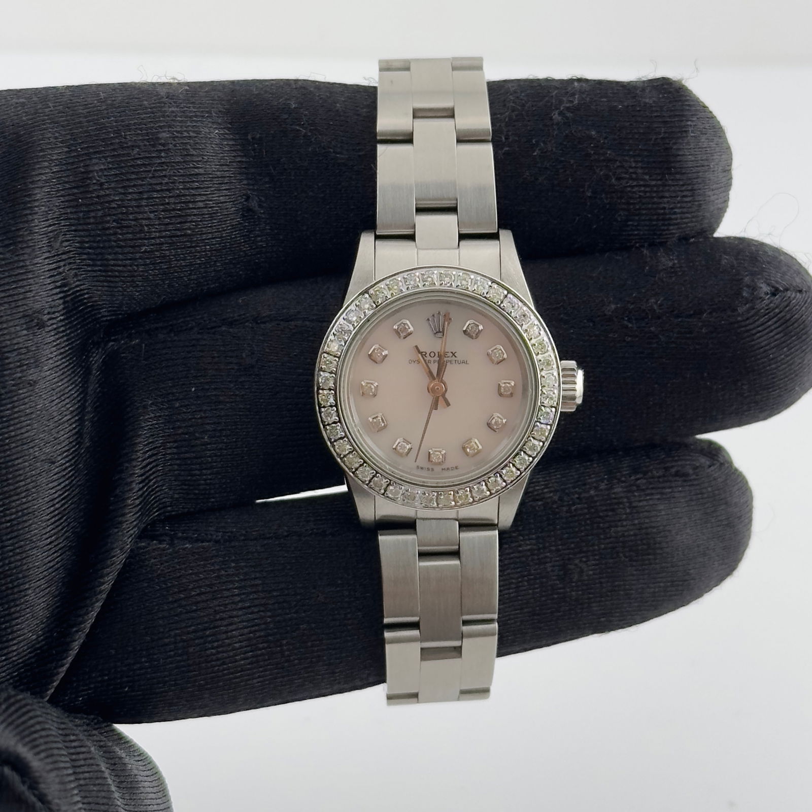 Ladies Rolex 76080 Oyster Perpetual Aftermarket White Mother of Pearl Dial Watch (1 of 3)