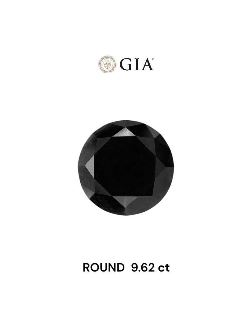 Loose Diamond - ROUND 9.62ct Fancy Black VVS2: Loose Diamond - ROUND 9.62ct Fancy Black VVS2 Source: Natural Shape: ROUND Carats: 9.62 Color: Fancy Black Certification: GIA Video: