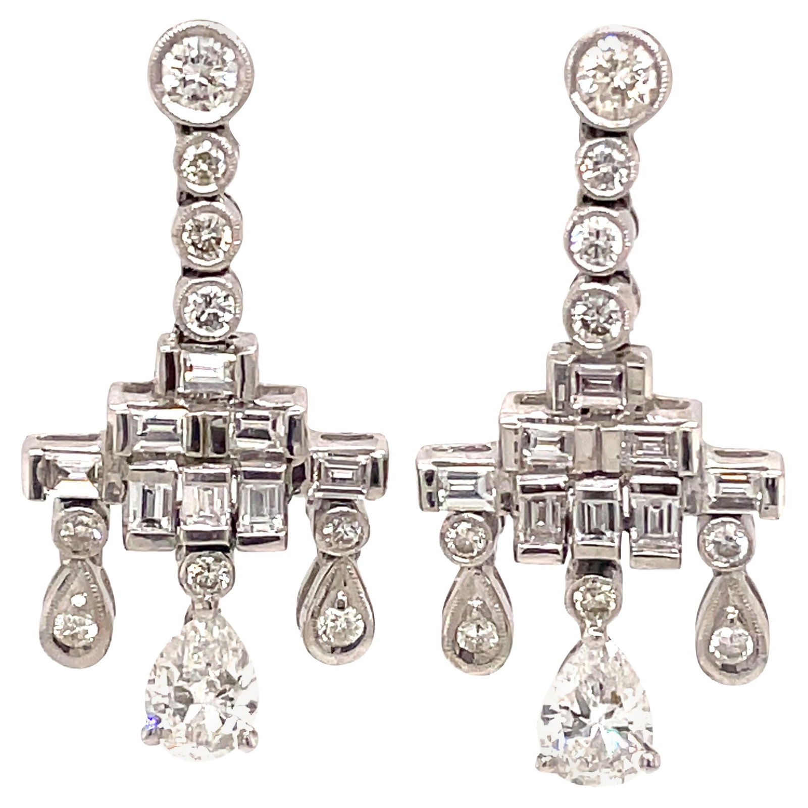 Art Deco 3.70ct Diamond Chandelier Earrings 18k White Gold (1 of 5)
