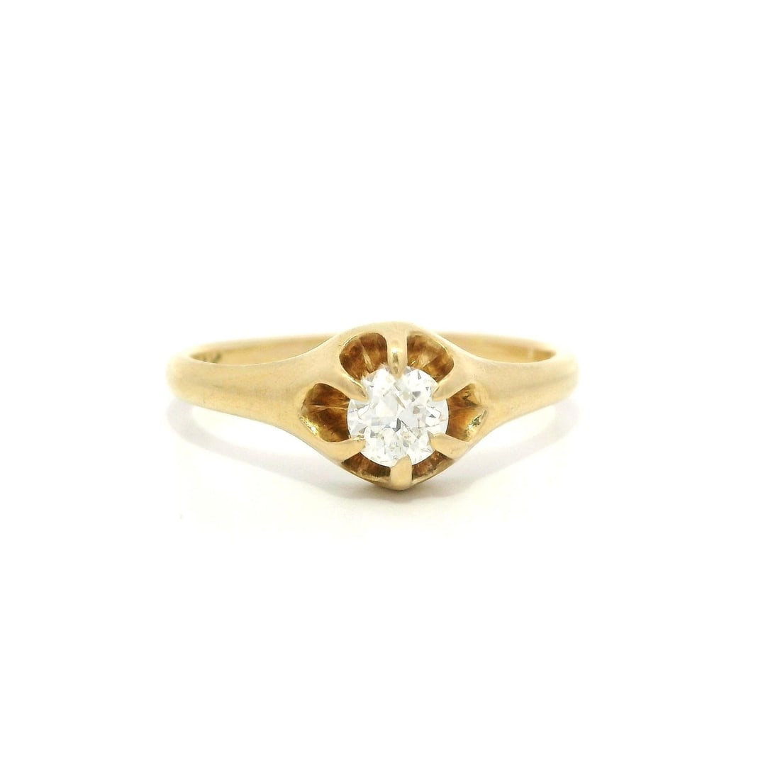 Antique Belcher Yellow Gold 0.25ct Old European Diamond Ring: Antique Belcher Yellow Gold 0.25ct Old European Diamond Ring This exquisite Antique Belcher ring features a stunning Old European cut diamond, elegantly prong set in solid yellow gold. The diamond, wi
