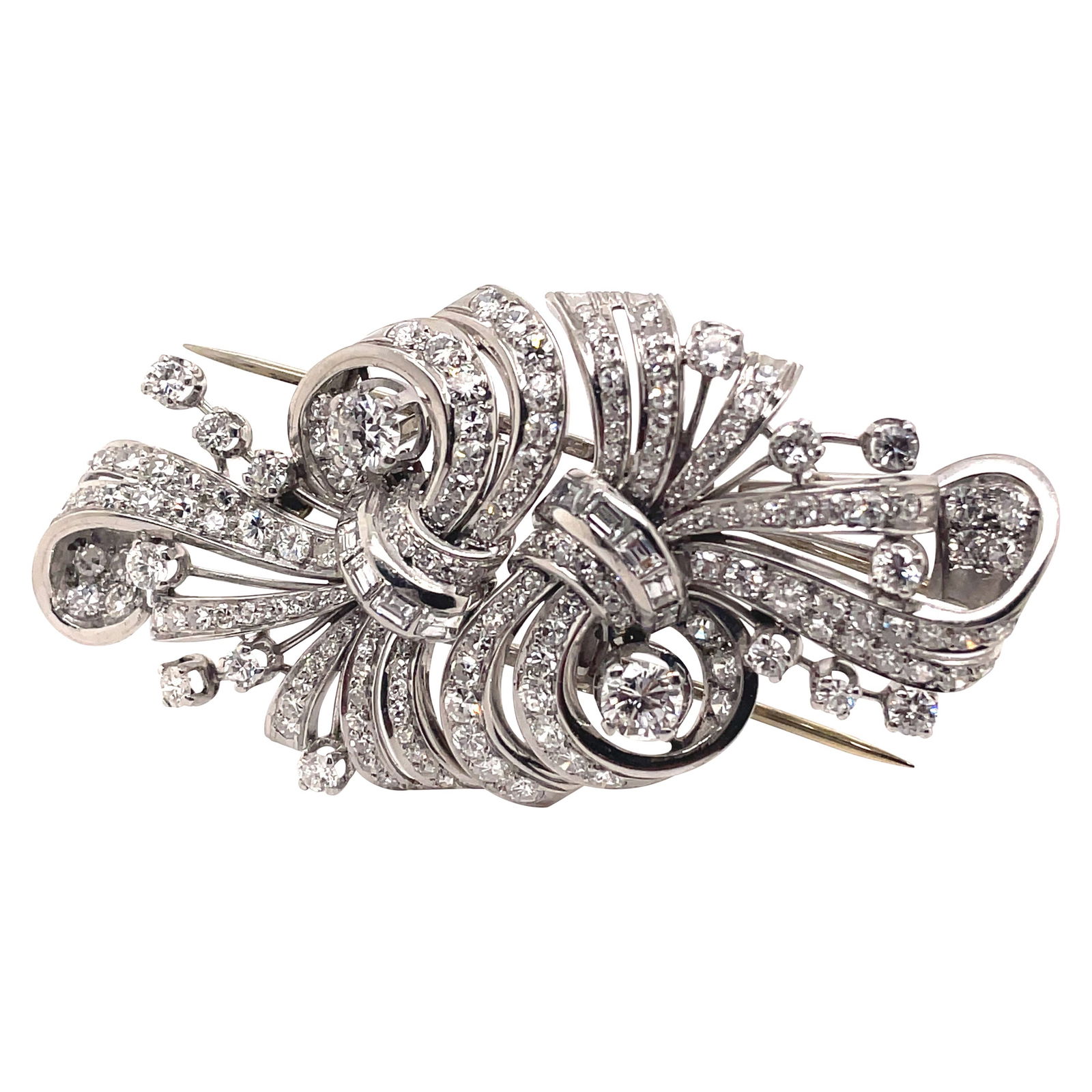 Art Deco Vintage Platinum Diamond Brooch 10.50ct Split Design (1 of 6)