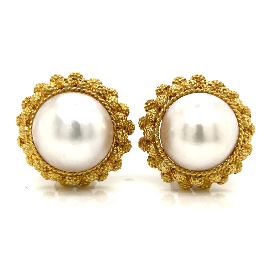 Elegant 18K Yellow Gold Mabe Pearl Earrings 14.8mm (1 of 3)