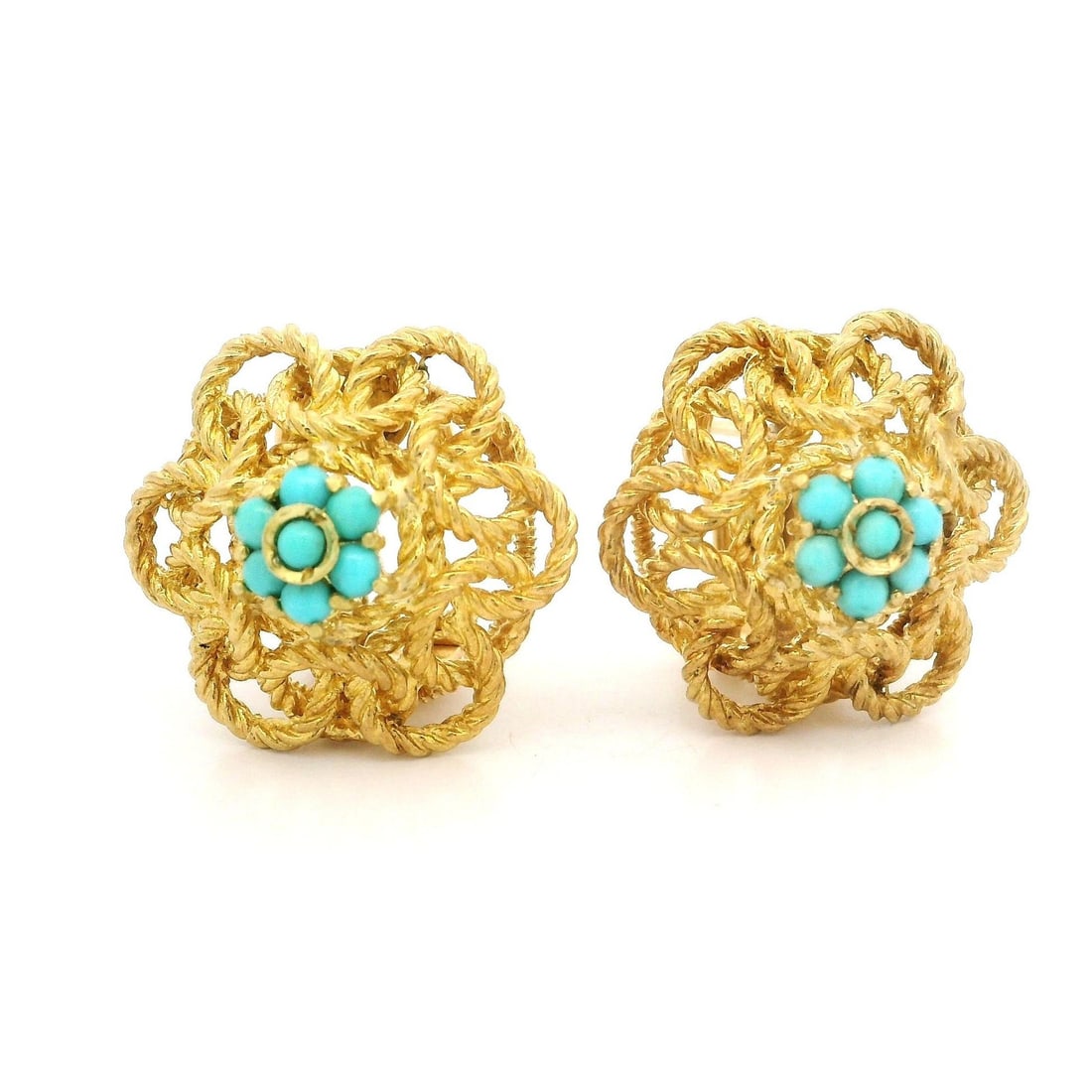 Natural Turquoise Cluster Earrings in Solid Yellow Gold: Natural Turquoise Cluster Earrings in Solid Yellow Gold Elevate your jewelry collection with these exquisite Solid Yellow Gold Turquoise Cluster Earrings. Featuring a stunning cluster design, these ea
