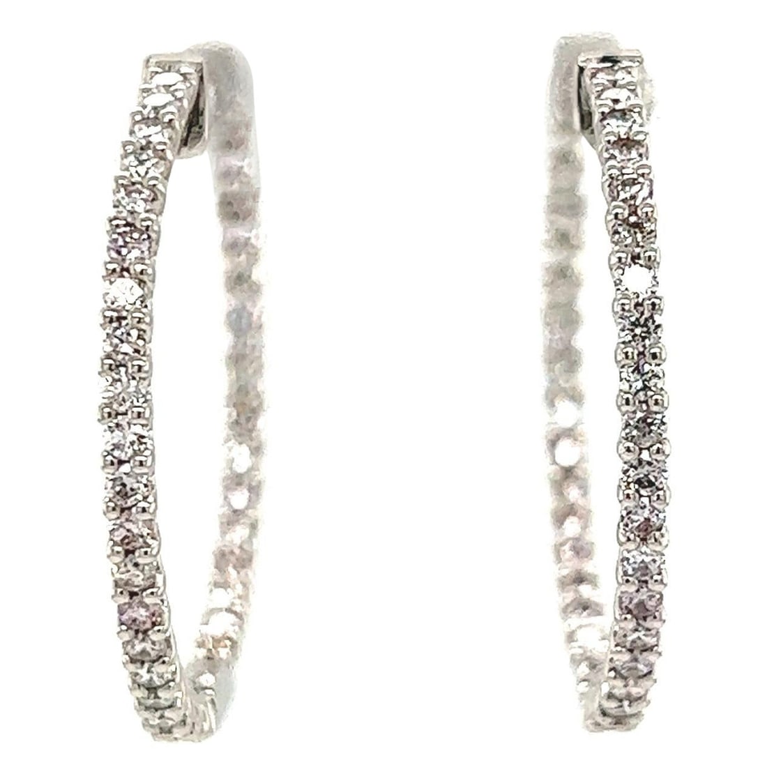 Stunning 1.57ct Diamond Hoop Earrings in 14k White Gold: Stunning 1.57ct Diamond Hoop Earrings in 14k White Gold Elevate your style with these stunning round diamond hoop earrings, crafted from 14k white gold. Featuring a total of 76 round brilliant diamond