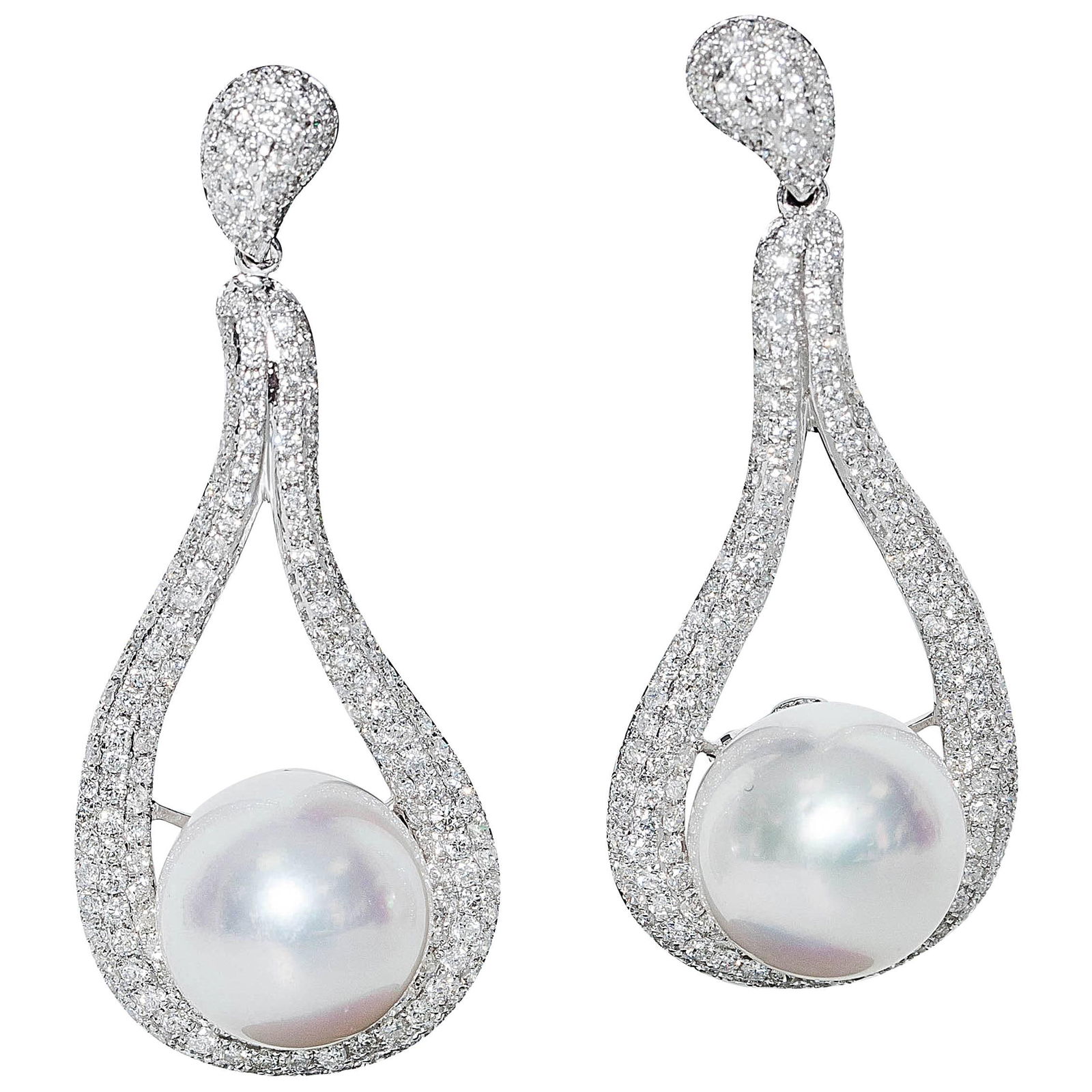 Stunning 18k White Gold South Sea Pearl Diamond Dangle Earrings (1 of 6)