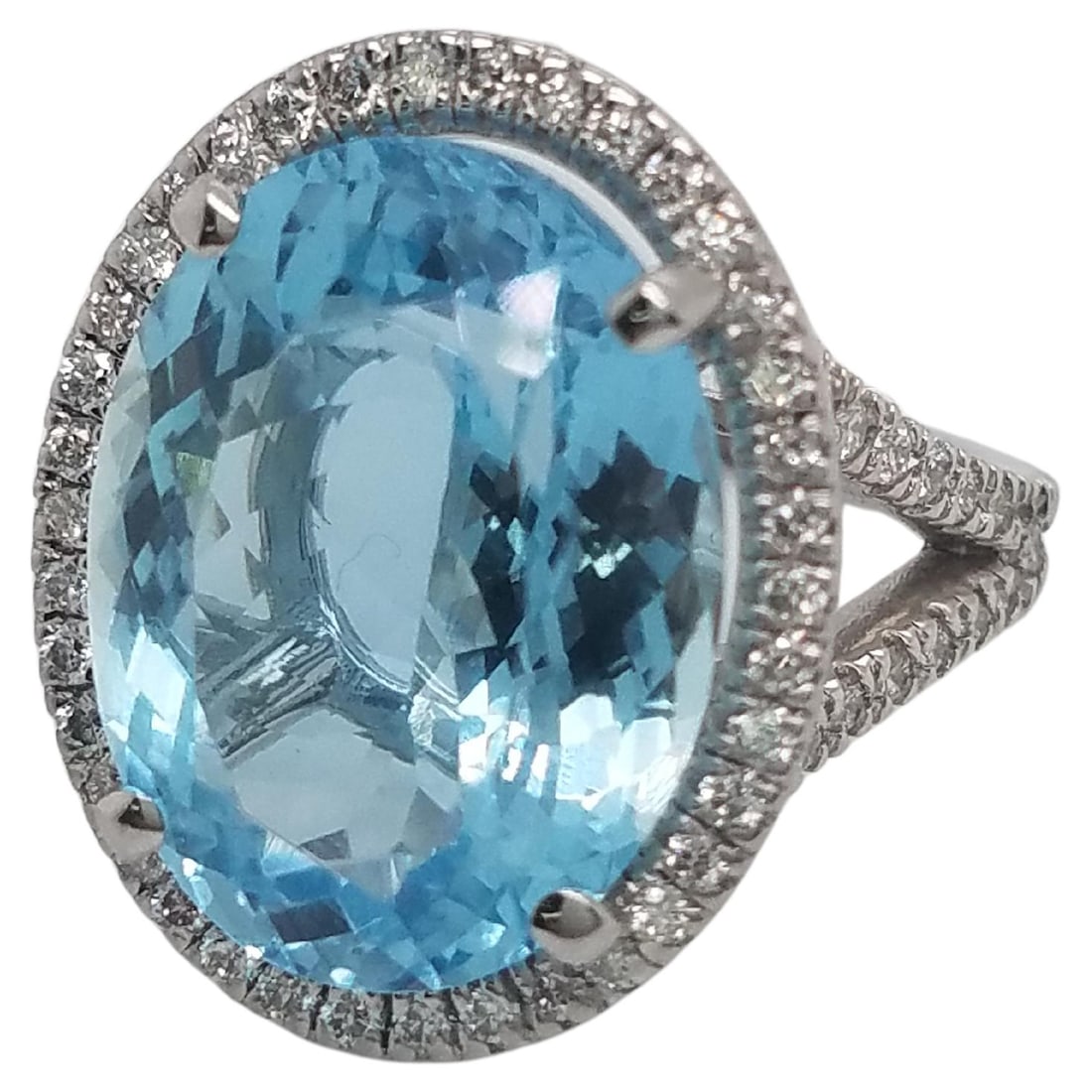Harbor Diamonds Platinum Ring 10.87ct Oval Aquamarine Halo Diamonds (1 of 8)
