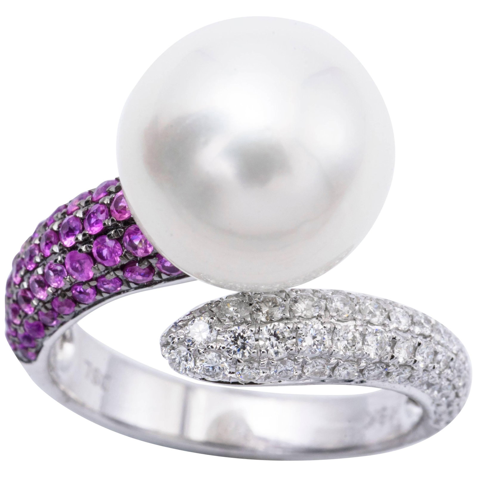 Harbor Diamonds 18K White Gold South Sea Pearl Pink Sapphire Ring (1 of 5)