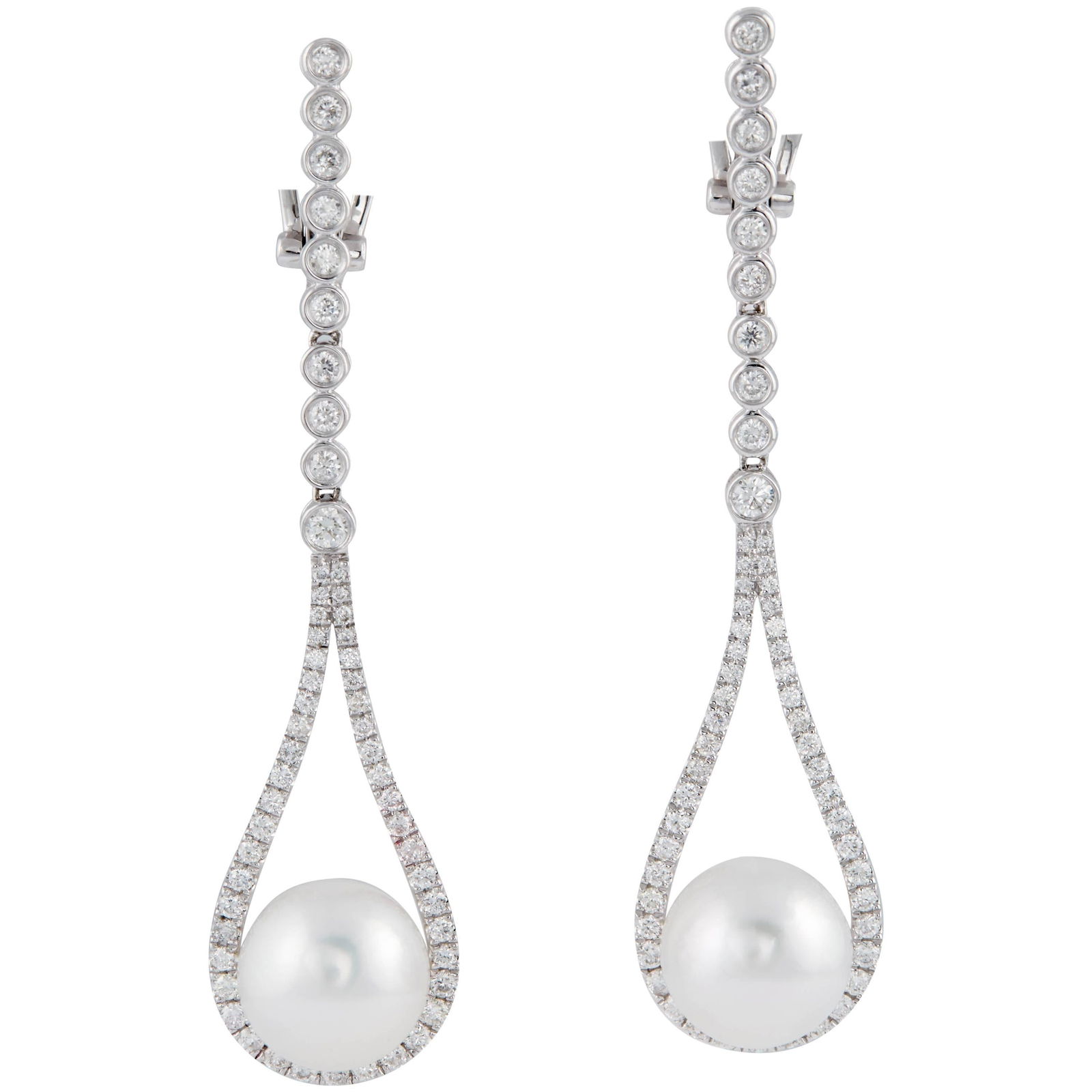 Harbor Diamonds 18K White Gold South Sea Pearl Diamond Drop Earrings (1 of 5)