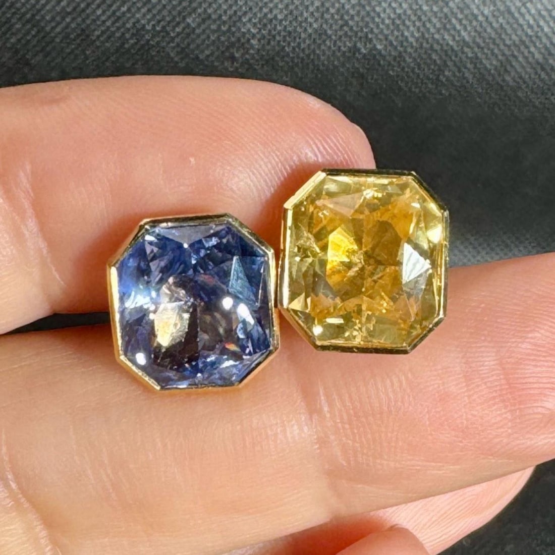 GIA Certified 18K Yellow Gold Blue Yellow Sapphire Earrings (1 of 4)