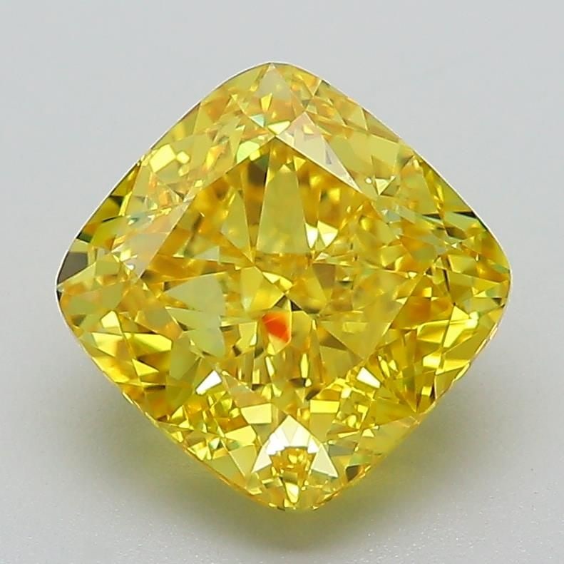 Loose Diamond - CUSHION MODIFIED 2.78ct Fancy Vivid Yellow VVS2: Loose Diamond - CUSHION MODIFIED 2.78ct Fancy Vivid Yellow VVS2 Source: This is a real non-mined Diamond that has been grown in a lab Shape: CUSHION MODIFIED Carats: 2.78 Color: Fancy Vivid Yellow Cer